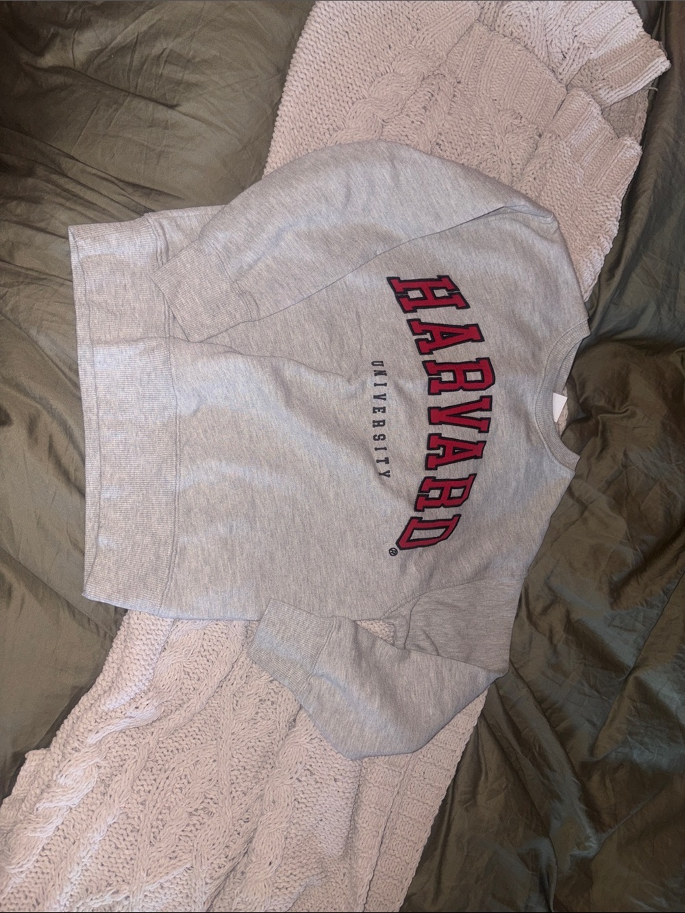 Zara Gray Crewneck Sweatshirt with Red Harvard Logo